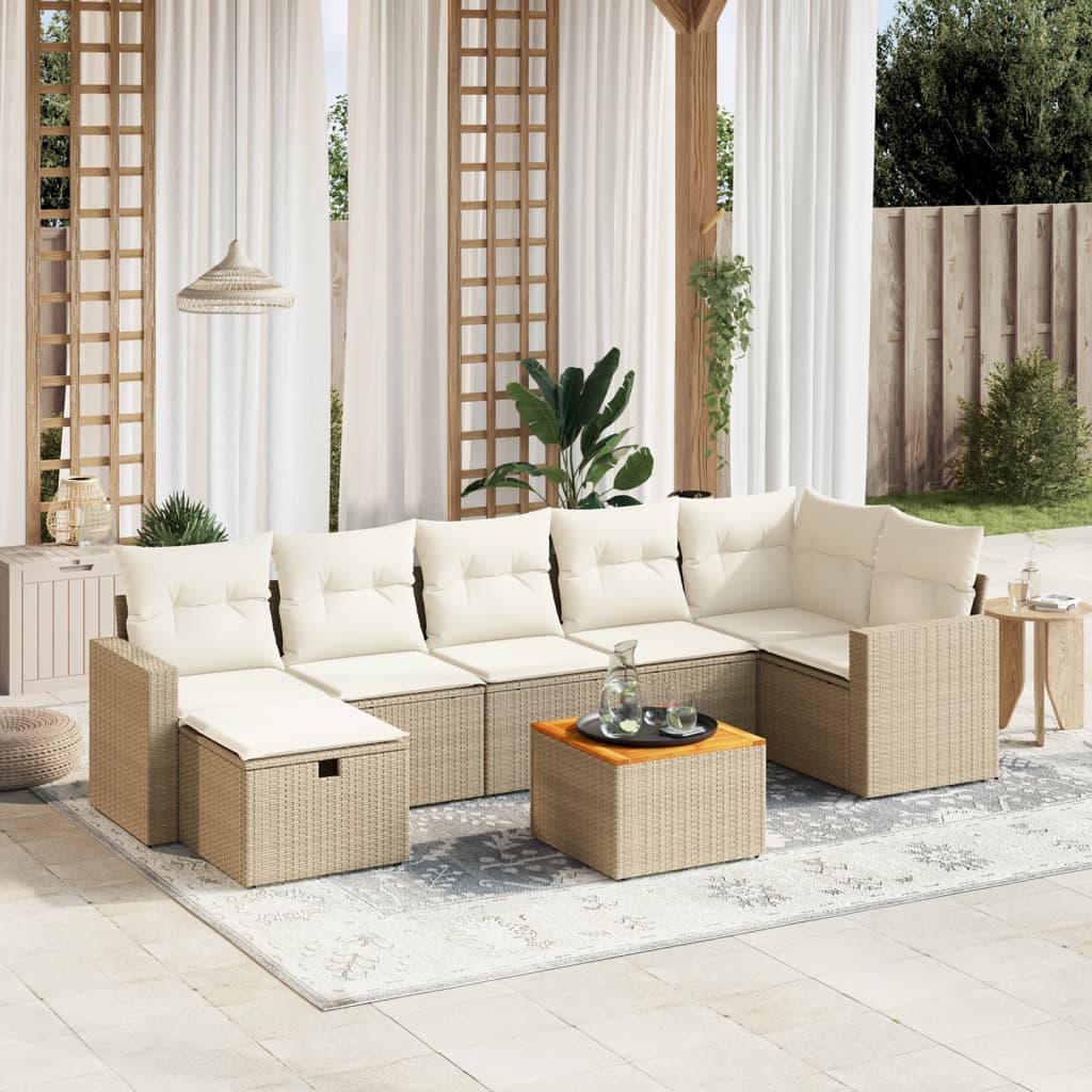 8-tlg. Garten-Sofagarnitur mit Kissen Beige Poly Rattan 8-tlg. Garten-Sofagarnitur mit Kissen Beige Poly Rattan