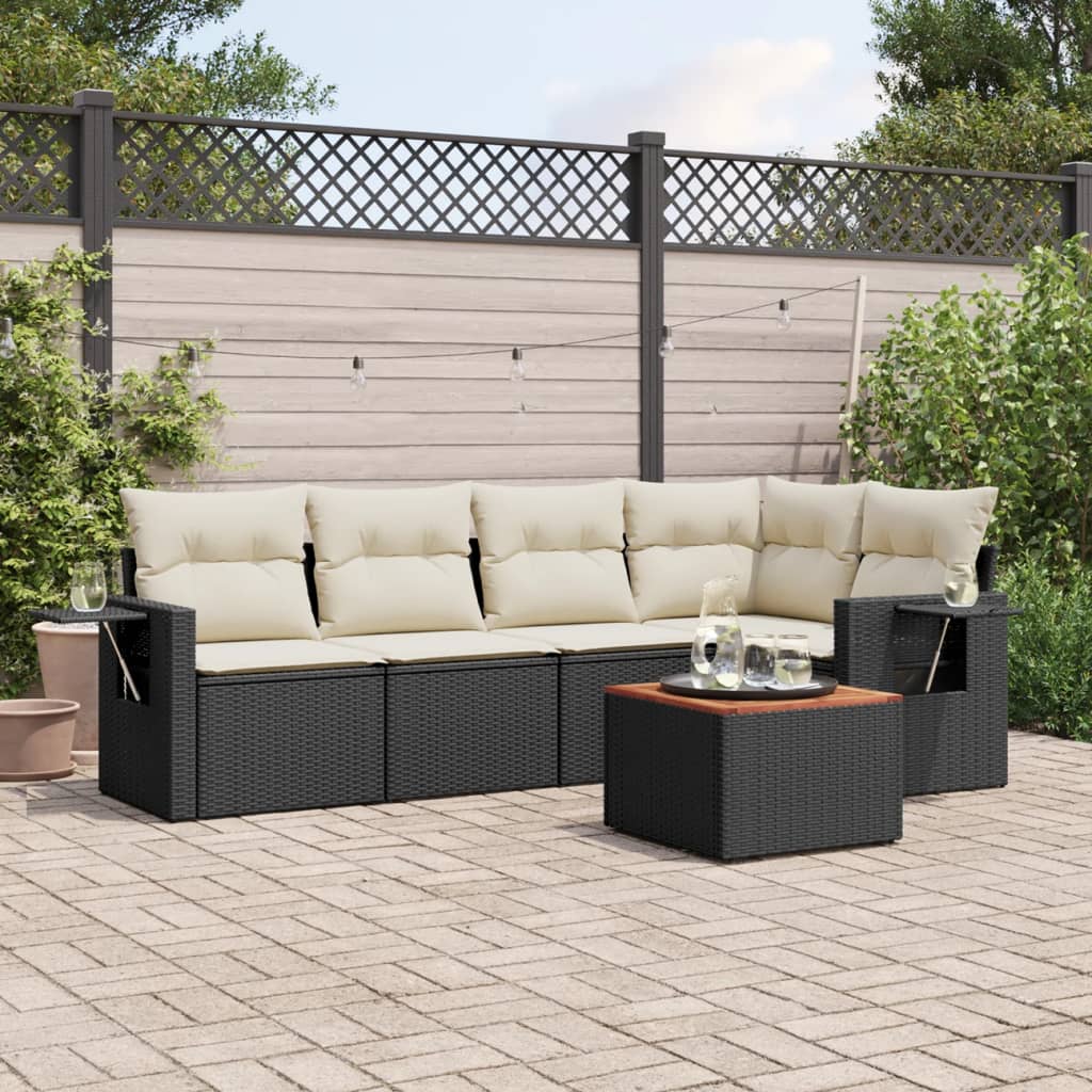 6-tlg. Garten-Sofagarnitur mit Kissen Schwarz Poly Rattan 6-tlg. Garten-Sofagarnitur mit Kissen Schwarz Poly Rattan