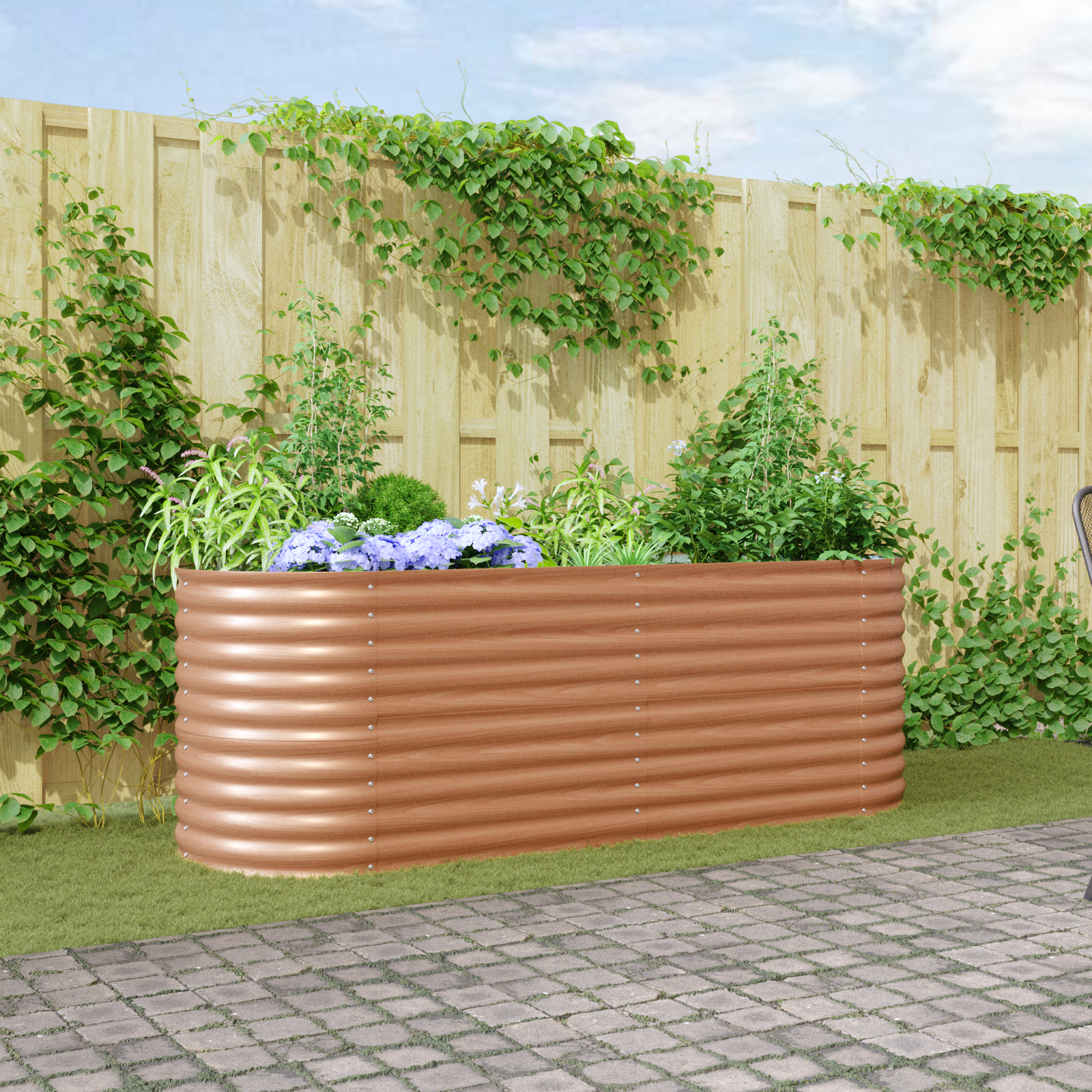 Braunes Hochbeet - Holzoptik 240x80x81 cm Stahl Braunes Hochbeet - Holzoptik 240x80x81 cm Stahl