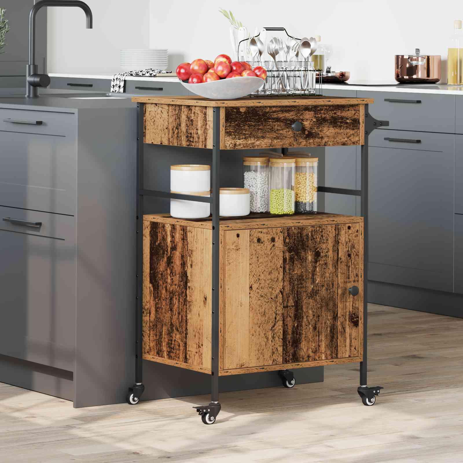 Küchentrolley Alt Holz 56x43x89,5 cm Hergestelltes Holz Küchentrolley Alt Holz 56x43x89,5 cm Hergestelltes Holz