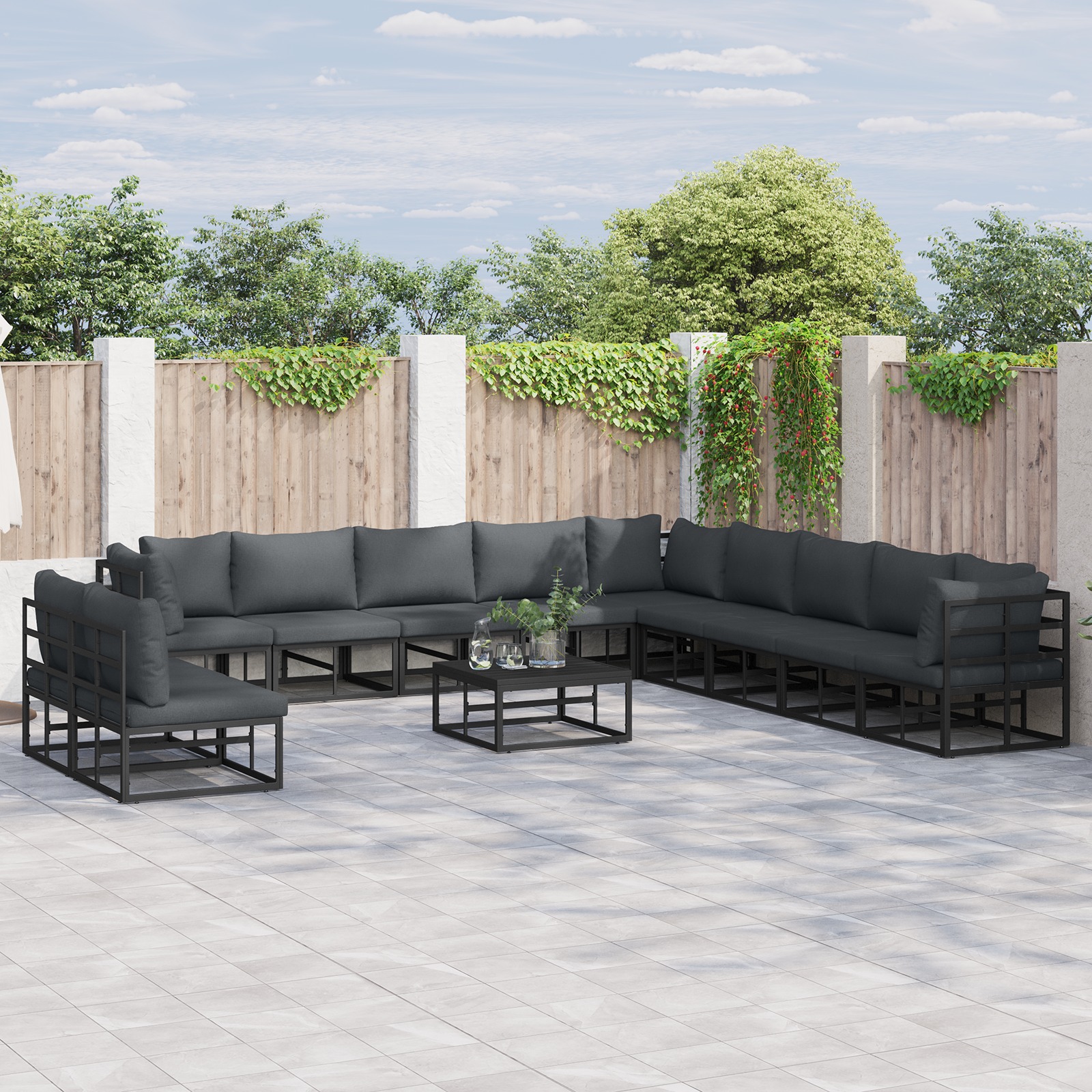 Garten-Sofa-Set 11 pcs Schwarz 70 x 70 x 32 cm Aluminium Garten-Sofa-Set 11 pcs Schwarz 70 x 70 x 32 cm Aluminium