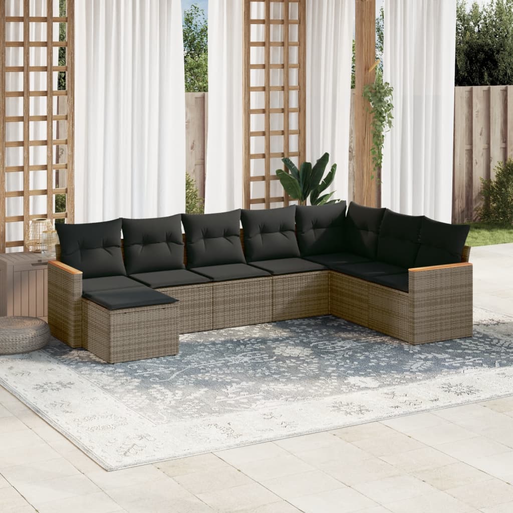 8-tlg. Garten-Sofagarnitur mit Kissen Grau Poly Rattan 8-tlg. Garten-Sofagarnitur mit Kissen Grau Poly Rattan