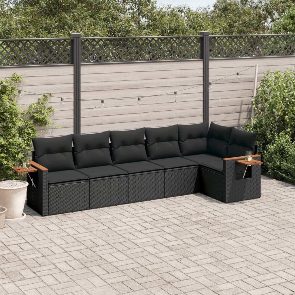 6-tlg. Garten-Sofagarnitur mit Kissen Schwarz Poly Rattan 6-tlg. Garten-Sofagarnitur mit Kissen Schwarz Poly Rattan