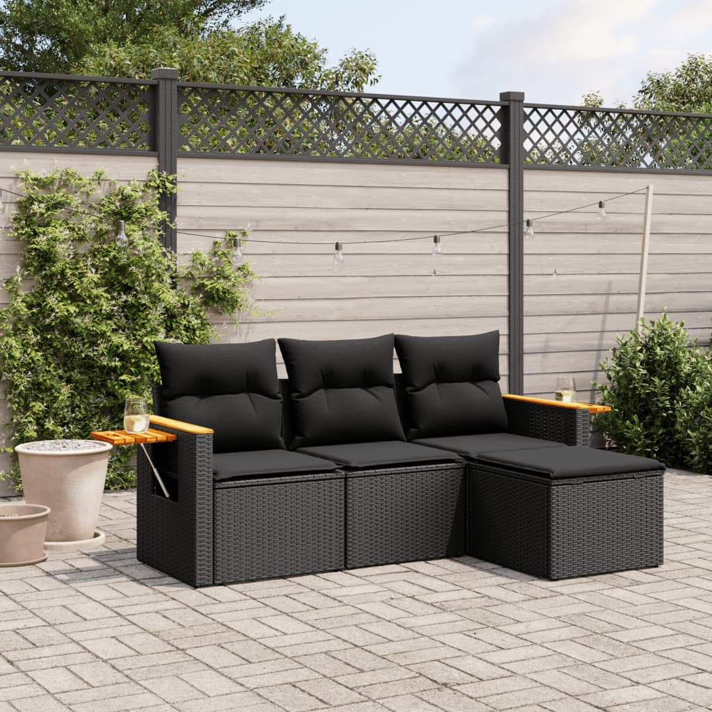 4-tlg. Garten-Sofagarnitur mit Kissen Schwarz Poly Rattan 4-tlg. Garten-Sofagarnitur mit Kissen Schwarz Poly Rattan