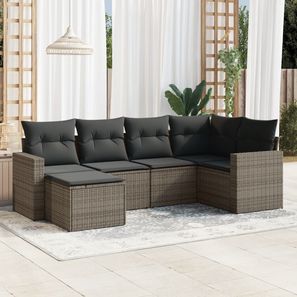 6-tlg. Garten-Sofagarnitur mit Kissen Grau Poly Rattan 6-tlg. Garten-Sofagarnitur mit Kissen Grau Poly Rattan