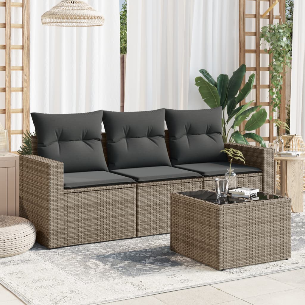 4-tlg. Garten-Sofagarnitur mit Kissen Grau Poly Rattan 4-tlg. Garten-Sofagarnitur mit Kissen Grau Poly Rattan