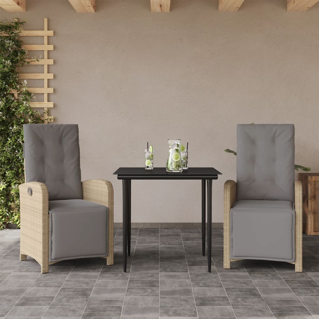 3-tlg. Bistro-Set mit Kissen Beige Poly Rattan 3-tlg. Bistro-Set mit Kissen Beige Poly Rattan
