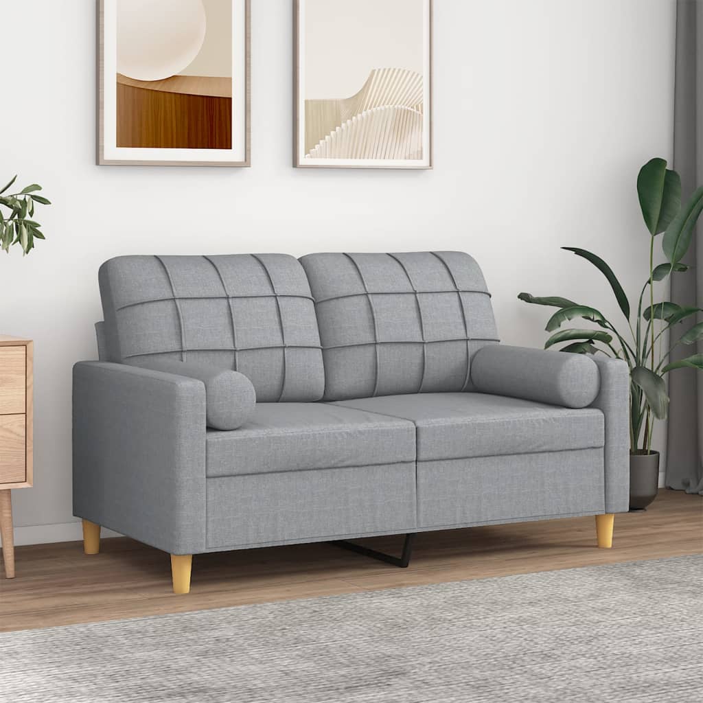2-Sitzer-Sofa mit Zierkissen Hellgrau 120 cm Stoff 2-Sitzer-Sofa mit Zierkissen Hellgrau 120 cm Stoff