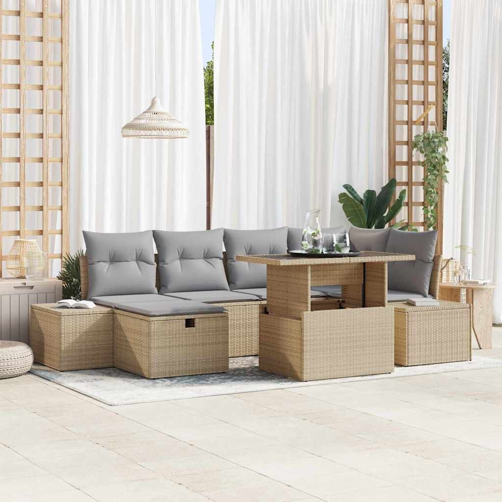 Garten-Sofa-Set mit Kissen mit Speicher 7 pcs Beige Poly Rattan Garten-Sofa-Set mit Kissen mit Speicher 7 pcs Beige Poly Rattan