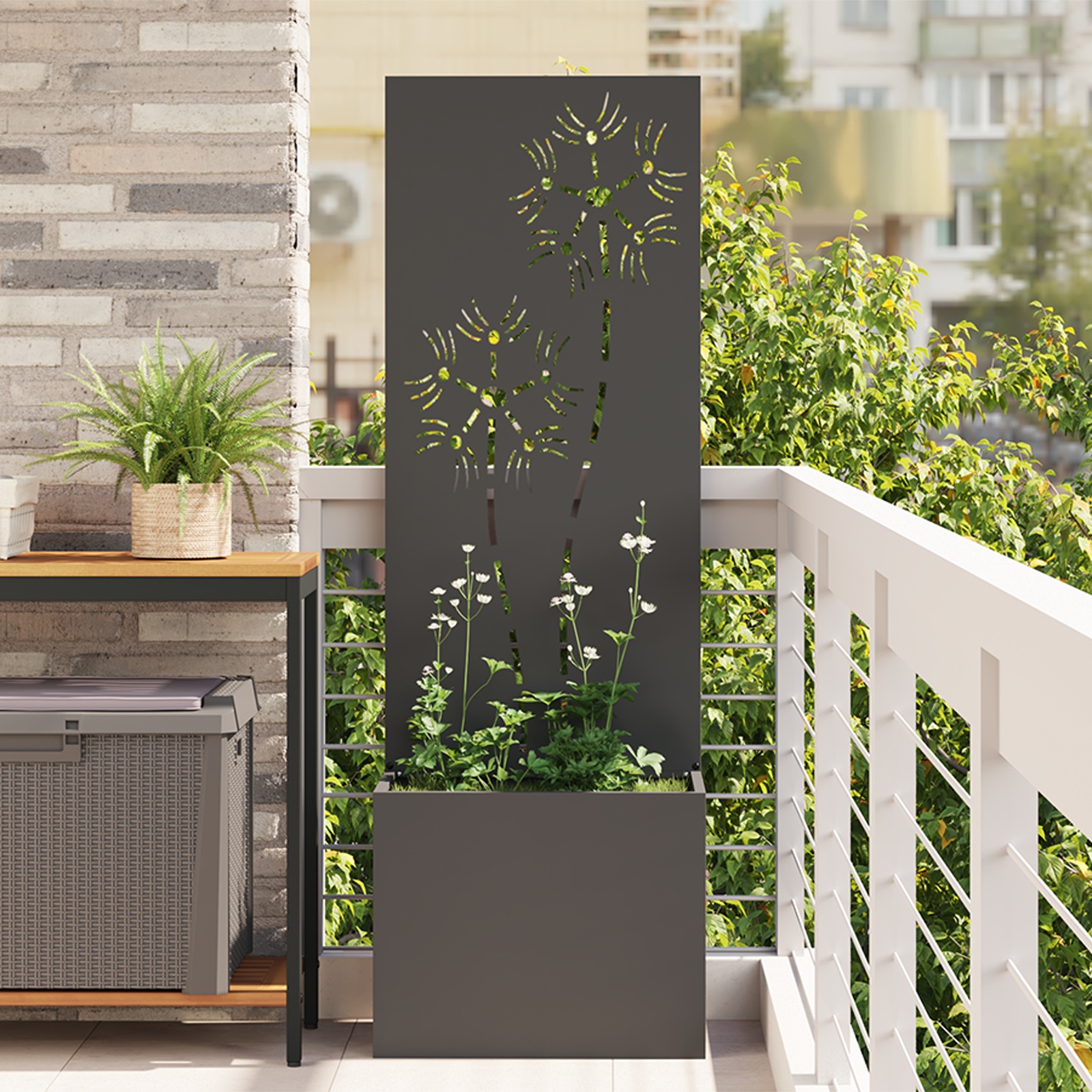 Blumentopf mit dekorativem Paneel Schwarz 50 x 140 cm Blumentopf mit dekorativem Paneel Schwarz 50 x 140 cm