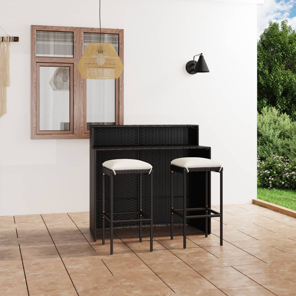 3-tlg. Gartenbar-Set mit Kissen Schwarz 3-tlg. Gartenbar-Set mit Kissen Schwarz