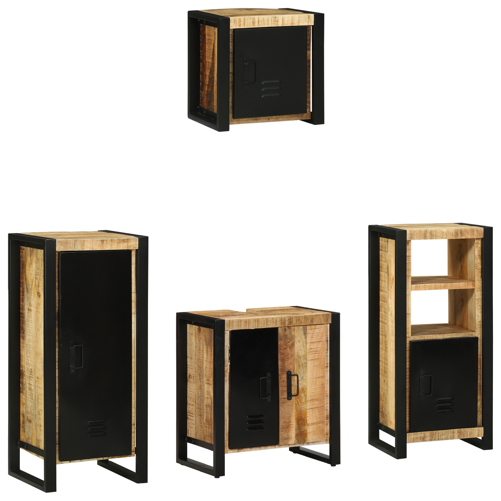 Badezimmermöbel Set mit Regal 4 pcs Braun Massives Mango-Holz Badezimmermöbel Set mit Regal 4 pcs Braun Massives Mango-Holz