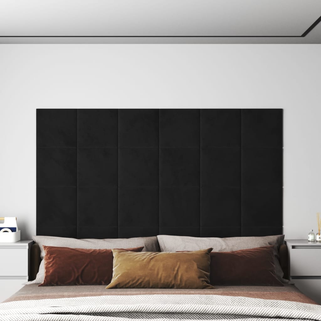 Wandpaneele 12 Stk. Schwarz 30x30 cm Samt 1,08 m² Wandpaneele 12 Stk. Schwarz 30x30 cm Samt 1,08 m²