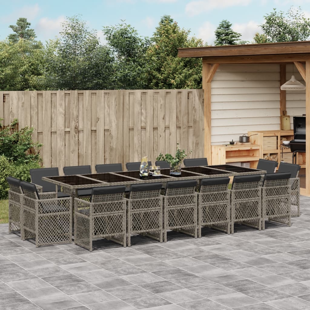 17-tlg. Garten-Essgruppe mit Kissen Grau Poly Rattan 17-tlg. Garten-Essgruppe mit Kissen Grau Poly Rattan