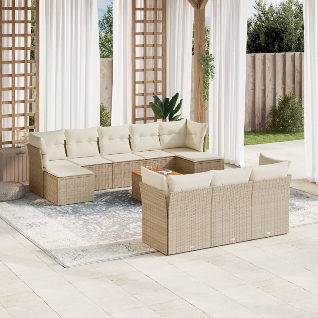 11-tlg. Garten-Sofagarnitur mit Kissen Beige Poly Rattan 11-tlg. Garten-Sofagarnitur mit Kissen Beige Poly Rattan