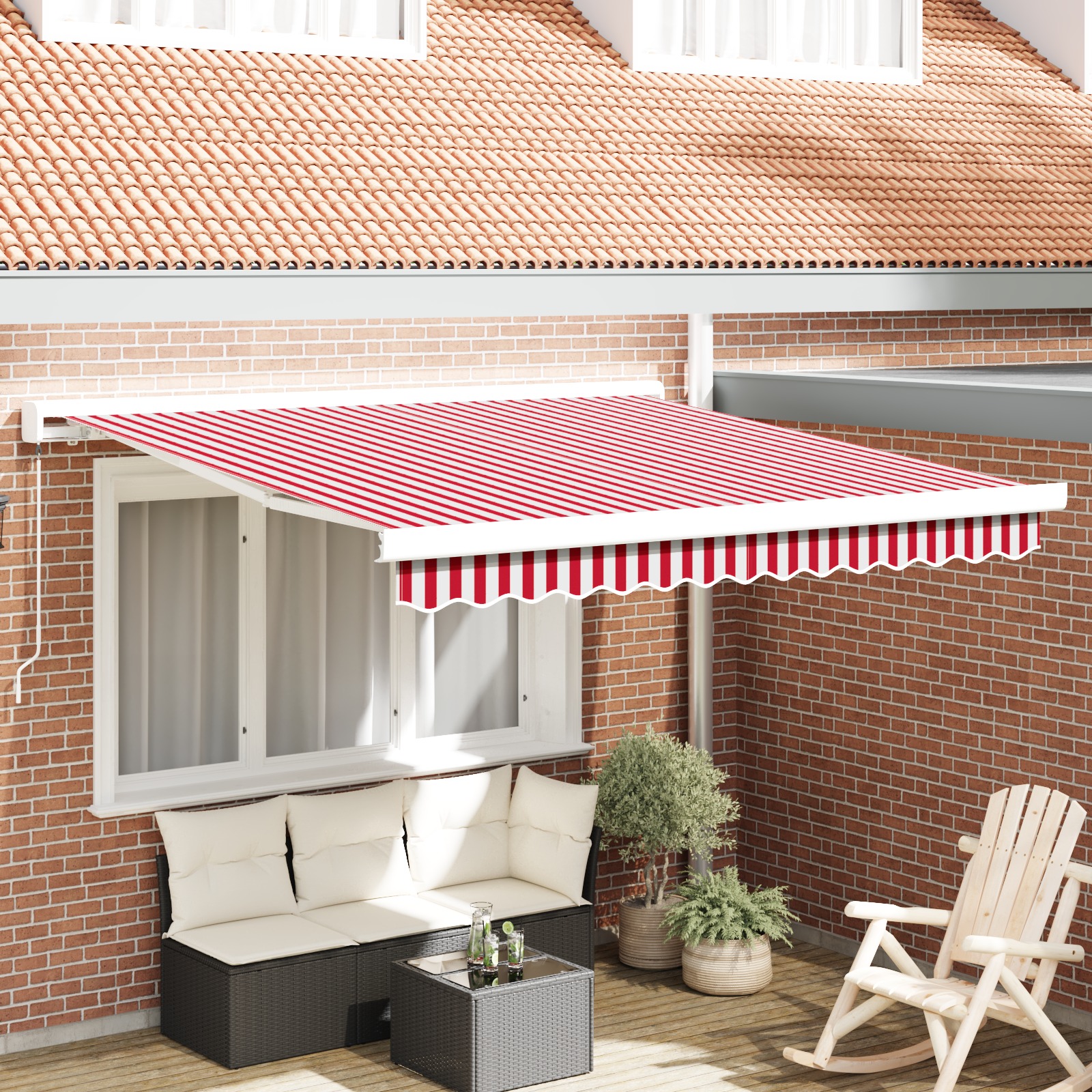 Manuelle einziehbare Markise rot-weiß gestreift 300x250 cm Manuelle einziehbare Markise rot-weiß gestreift 300x250 cm