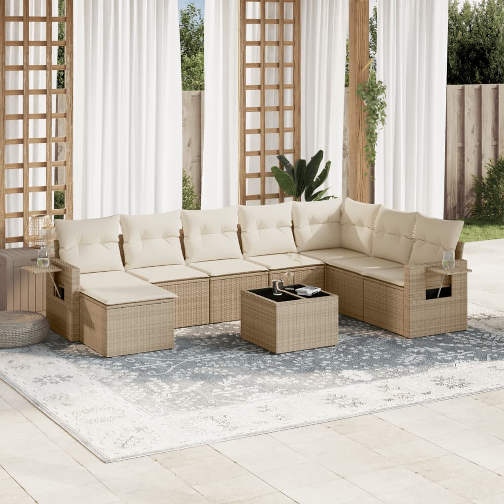 9-tlg. Garten-Sofagarnitur mit Kissen Beige Poly Rattan 9-tlg. Garten-Sofagarnitur mit Kissen Beige Poly Rattan