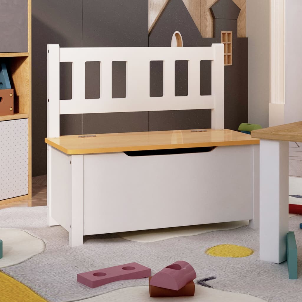 Kinderbank mit Stauraum Weiß und Beige 60x30x55 cm MDF Kinderbank mit Stauraum Weiß und Beige 60x30x55 cm MDF