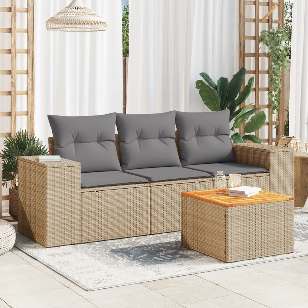4-tlg. Garten-Sofagarnitur mit Kissen Beige Poly Rattan 4-tlg. Garten-Sofagarnitur mit Kissen Beige Poly Rattan