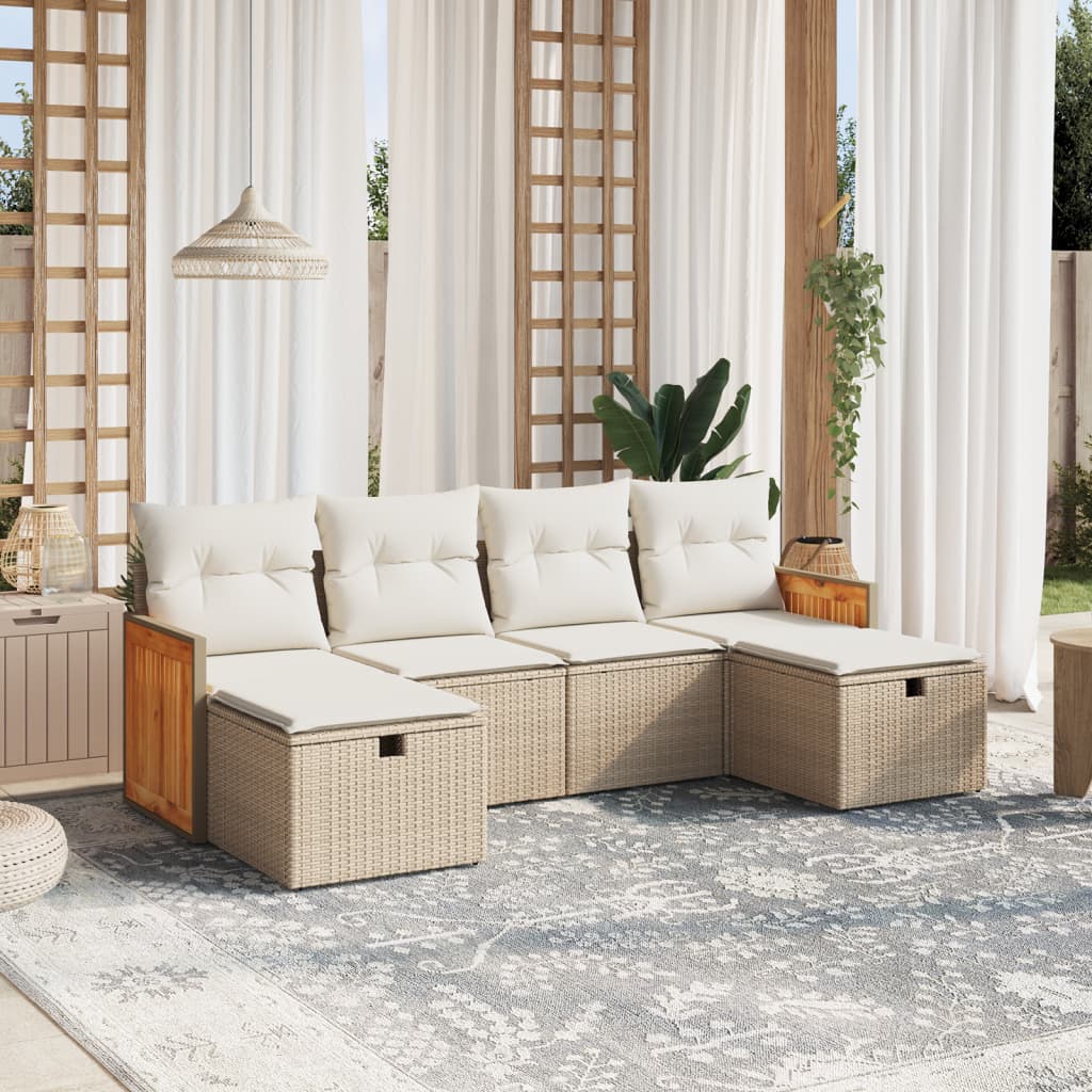 6-tlg. Garten-Sofagarnitur mit Kissen Beige Poly Rattan 6-tlg. Garten-Sofagarnitur mit Kissen Beige Poly Rattan