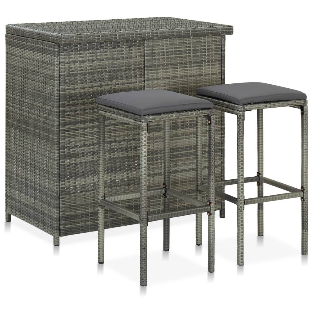 3-tlg. Bar Set Poly Rattan Grau 3-tlg. Bar Set Poly Rattan Grau
