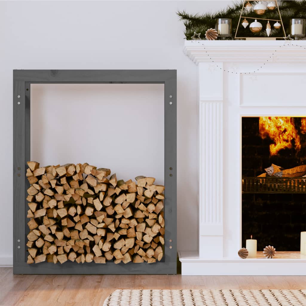 Kaminholzregal Grau 80x25x100 cm Massivholz Kiefer Kaminholzregal Grau 80x25x100 cm Massivholz Kiefer