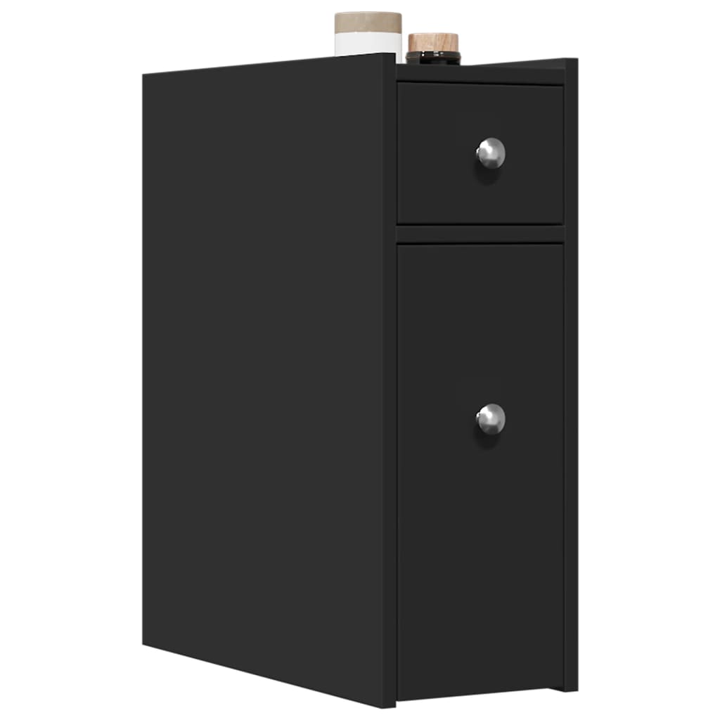 Badschrank Schmal mit Rollen Schwarz Holzwerkstoff Badschrank Schmal mit Rollen Schwarz Holzwerkstoff