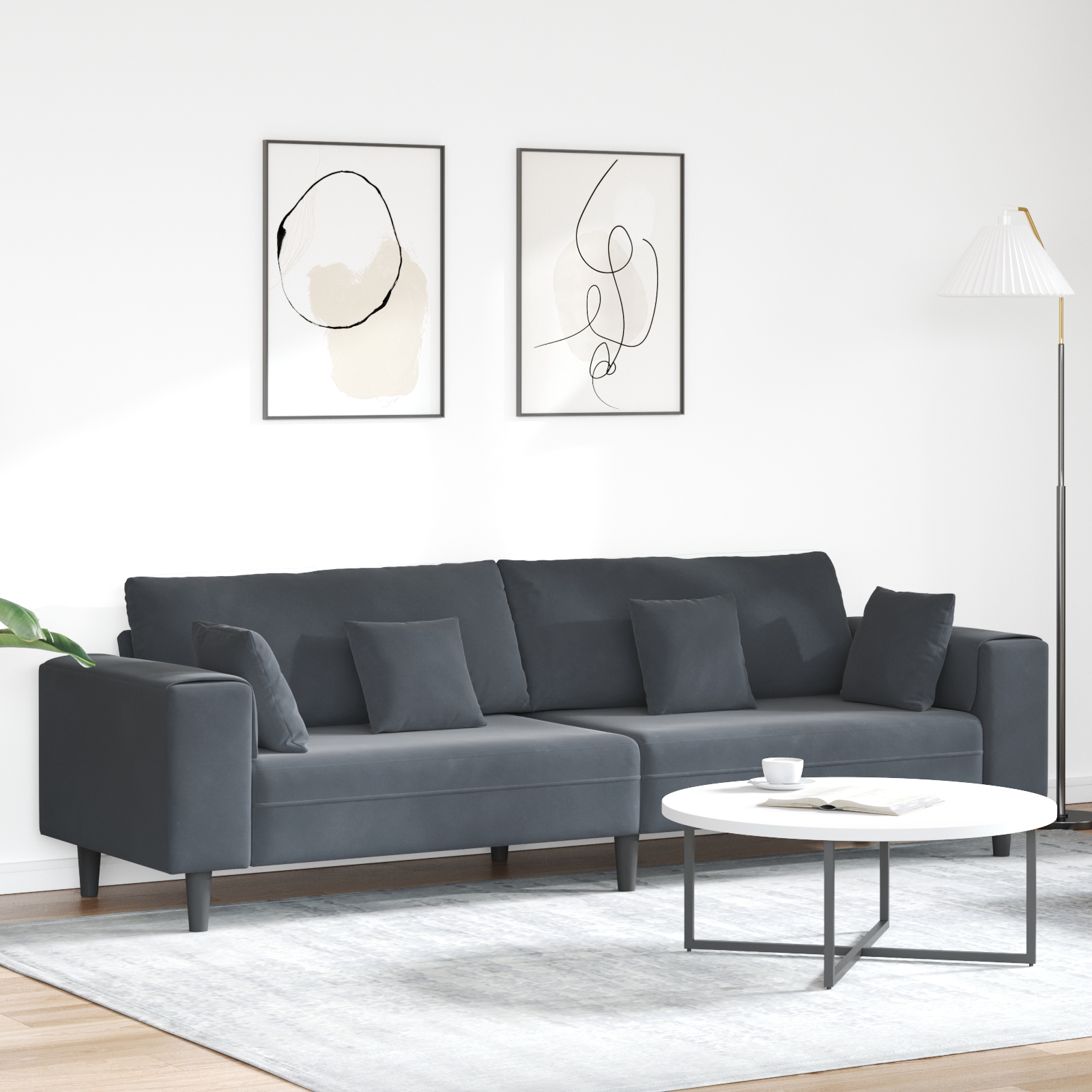 Samt Sofa mit Kissen mit Kissen Dunkelgrau 208 cm Samt Samt Sofa mit Kissen mit Kissen Dunkelgrau 208 cm Samt