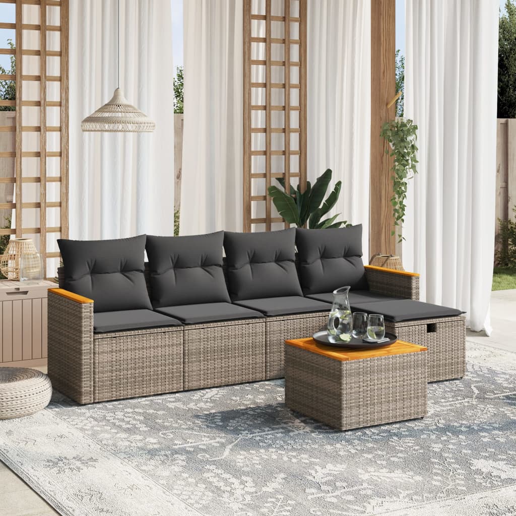 6-tlg. Garten-Sofagarnitur mit Kissen Grau Poly Rattan 6-tlg. Garten-Sofagarnitur mit Kissen Grau Poly Rattan