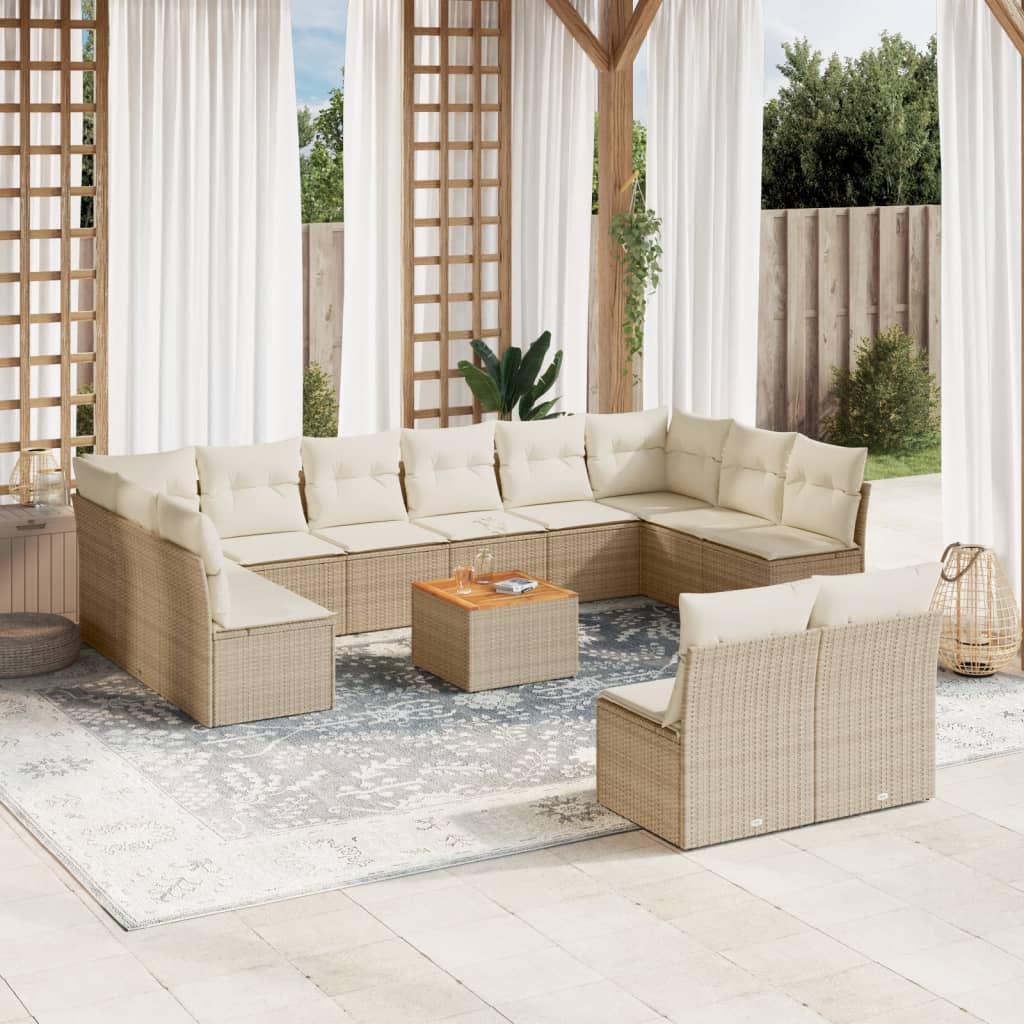 13-tlg. Garten-Sofagarnitur mit Kissen Beige Poly Rattan 13-tlg. Garten-Sofagarnitur mit Kissen Beige Poly Rattan