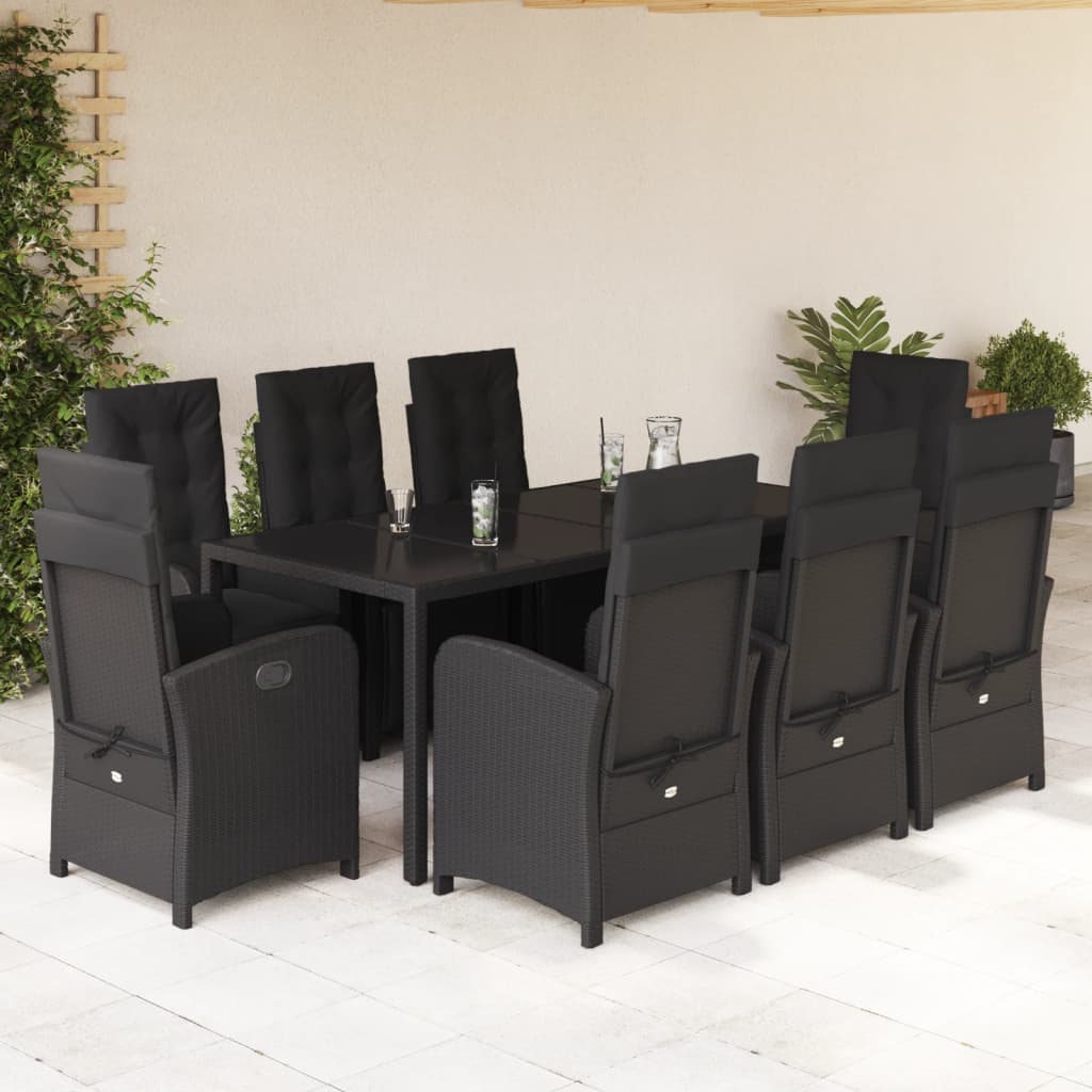 9-tlg. Garten-Essgruppe mit Kissen Schwarz Poly Rattan 9-tlg. Garten-Essgruppe mit Kissen Schwarz Poly Rattan