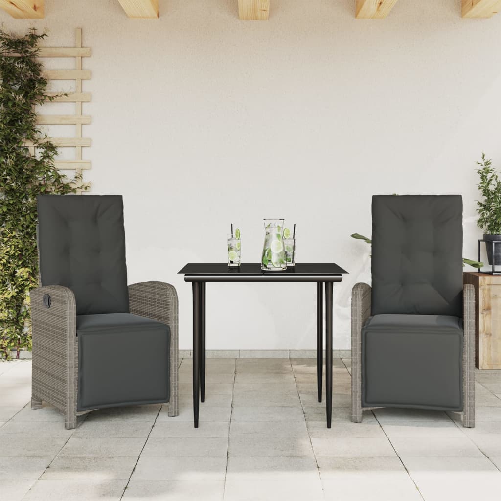 3-tlg. Bistro-Set mit Kissen Grau Poly Rattan 3-tlg. Bistro-Set mit Kissen Grau Poly Rattan