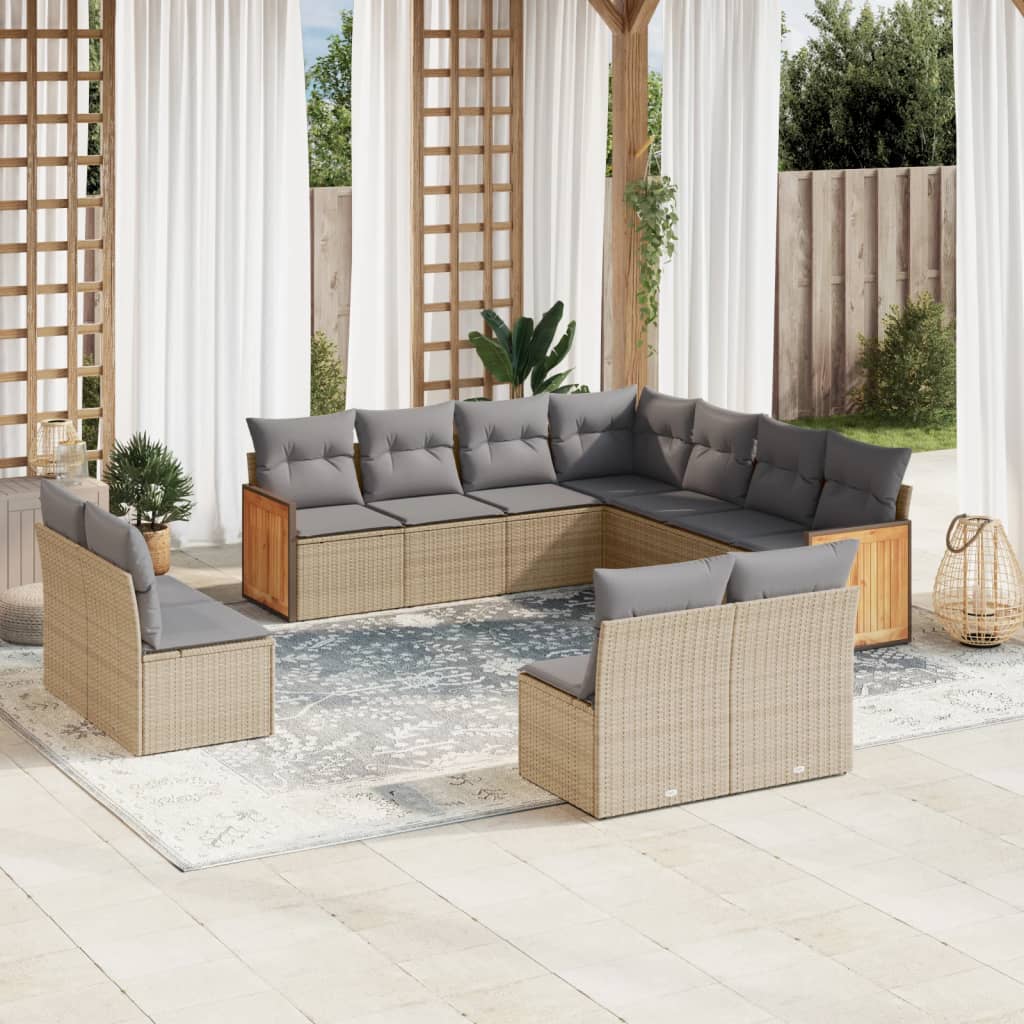 11-tlg. Garten-Sofagarnitur mit Kissen Beige Poly Rattan 11-tlg. Garten-Sofagarnitur mit Kissen Beige Poly Rattan