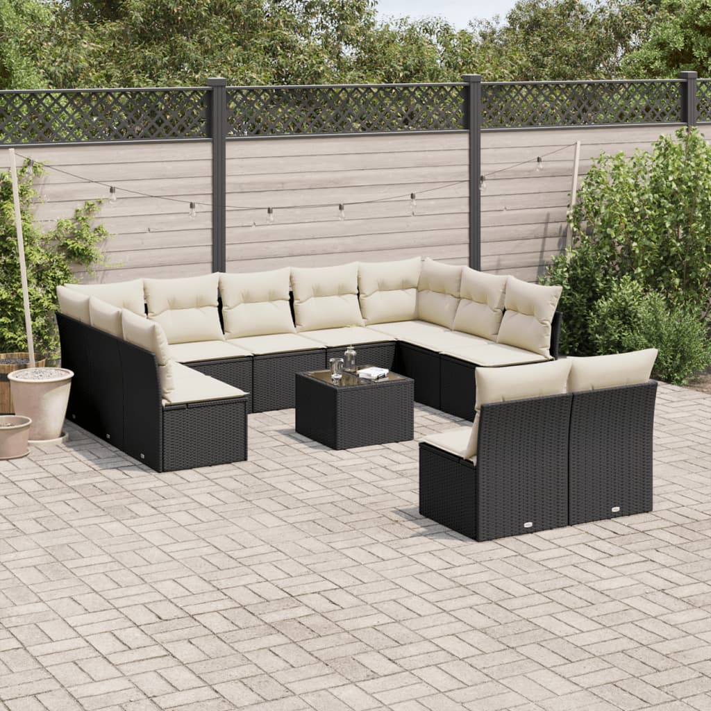 12-tlg. Garten-Sofagarnitur mit Kissen Schwarz Poly Rattan 12-tlg. Garten-Sofagarnitur mit Kissen Schwarz Poly Rattan