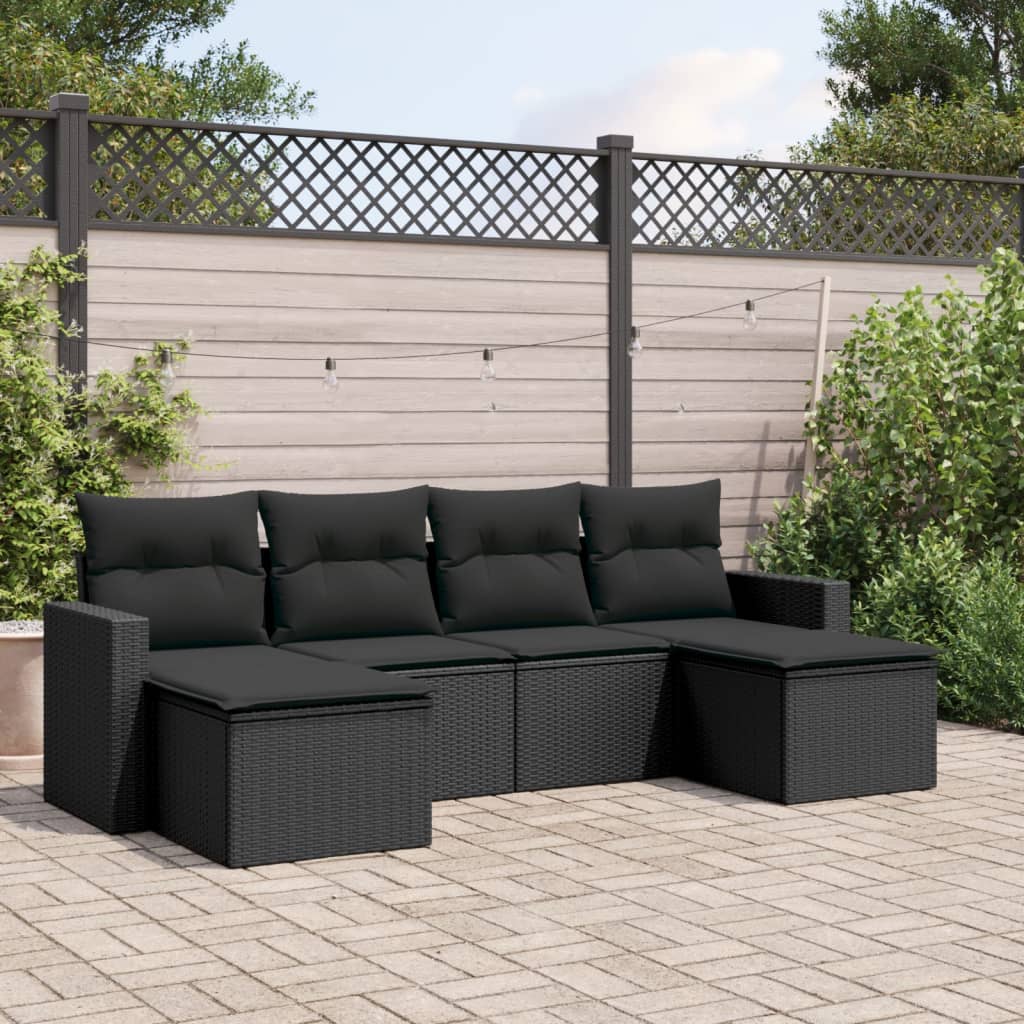 6-tlg. Garten-Sofagarnitur mit Kissen Schwarz Poly Rattan 6-tlg. Garten-Sofagarnitur mit Kissen Schwarz Poly Rattan