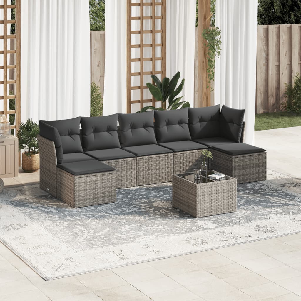 8-tlg. Garten-Sofagarnitur mit Kissen Grau Poly Rattan 8-tlg. Garten-Sofagarnitur mit Kissen Grau Poly Rattan