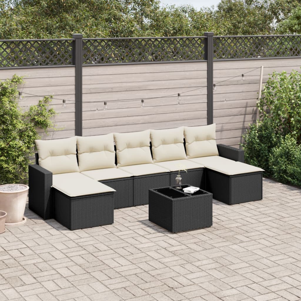 8-tlg. Garten-Sofagarnitur mit Kissen Schwarz Poly Rattan 8-tlg. Garten-Sofagarnitur mit Kissen Schwarz Poly Rattan
