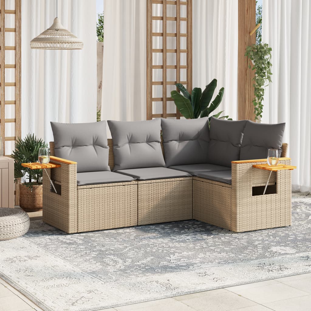 4-tlg. Garten-Sofagarnitur mit Kissen Beige Poly Rattan 4-tlg. Garten-Sofagarnitur mit Kissen Beige Poly Rattan