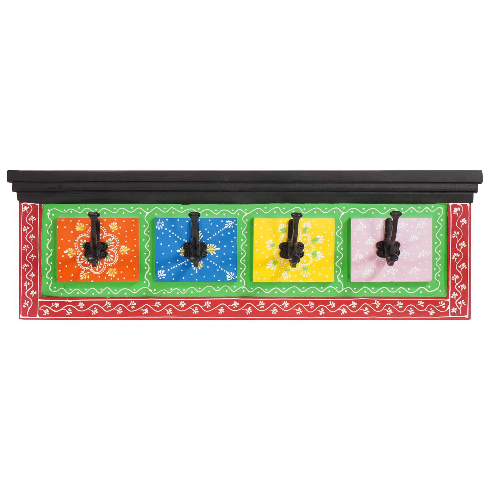 Wandgarderobe mit 4 Haken 80x25x2 cm aus massivem Mangoholz & Spanplatte Wandgarderobe mit 4 Haken 80x25x2 cm aus massivem Mangoholz & Spanplatte