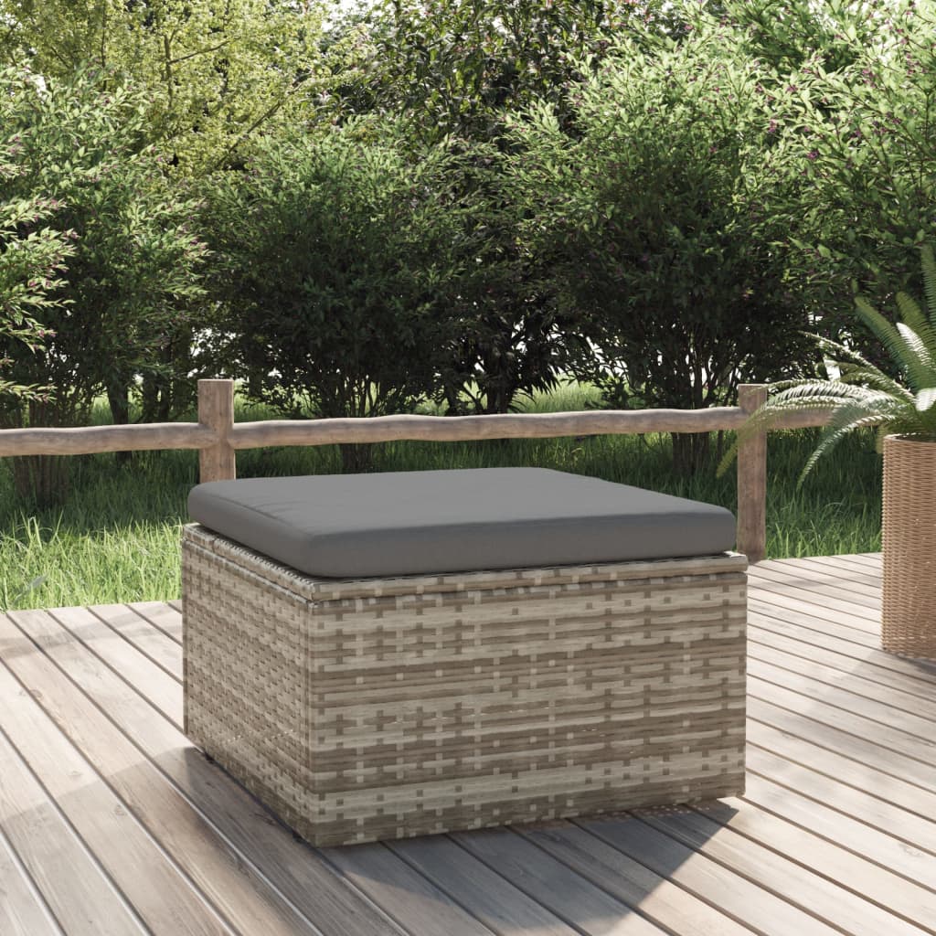 Gartenhocker mit Kissen Grau 55x55x30 cm Poly Rattan Gartenhocker mit Kissen Grau 55x55x30 cm Poly Rattan