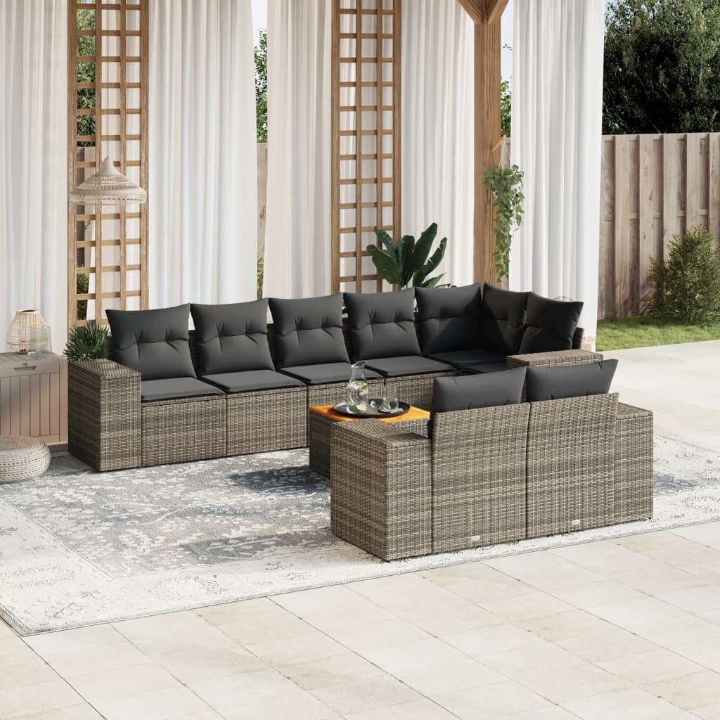 9-tlg. Garten-Sofagarnitur mit Kissen Grau Poly Rattan 9-tlg. Garten-Sofagarnitur mit Kissen Grau Poly Rattan