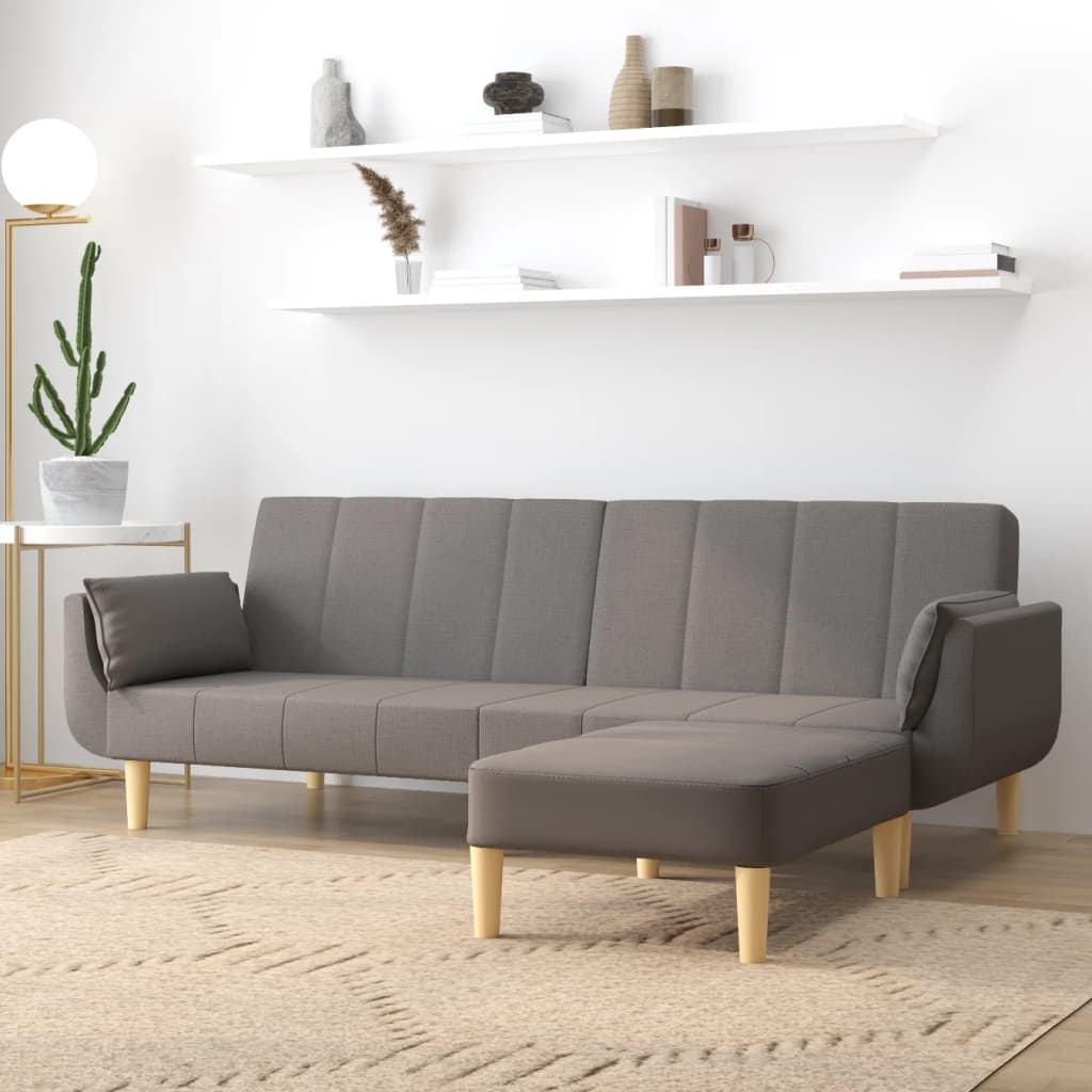 Schlafsofa 2-Sitzer mit Hocker & Zwei Kissen Hellgrau Stoff Schlafsofa 2-Sitzer mit Hocker & Zwei Kissen Hellgrau Stoff