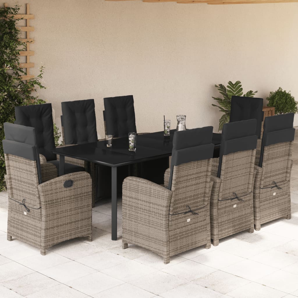 9-tlg. Garten-Essgruppe mit Kissen Grau Poly Rattan 9-tlg. Garten-Essgruppe mit Kissen Grau Poly Rattan