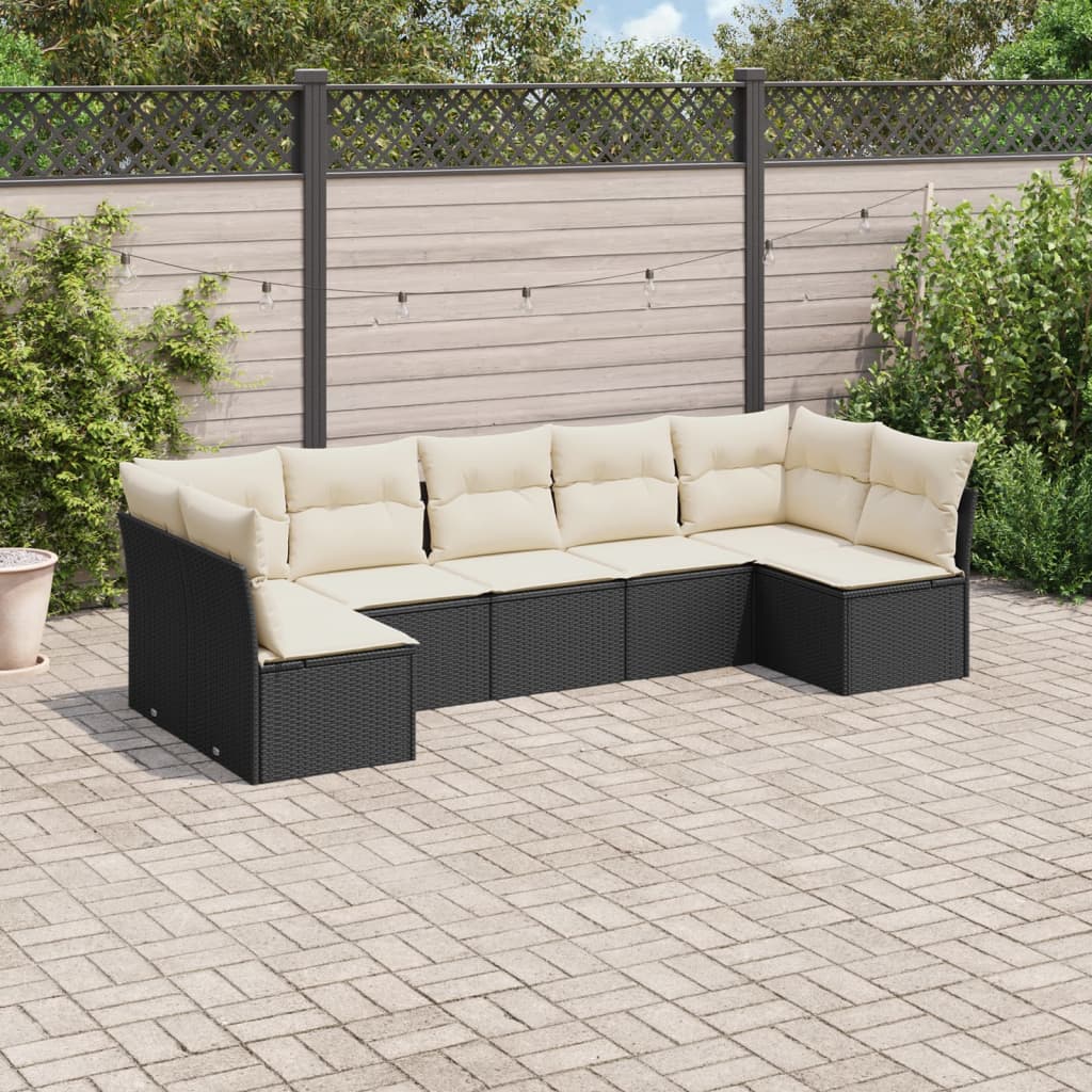 7-tlg. Garten-Sofagarnitur mit Kissen Schwarz Poly Rattan 7-tlg. Garten-Sofagarnitur mit Kissen Schwarz Poly Rattan