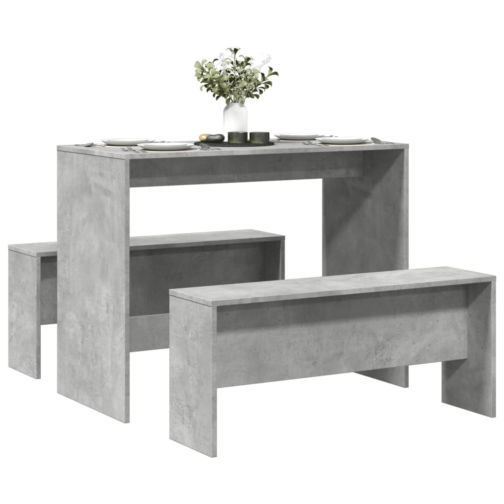 3-tlg. Esstisch und Bank Set Betongrau Holzwerkstoff 3-tlg. Esstisch und Bank Set Betongrau Holzwerkstoff