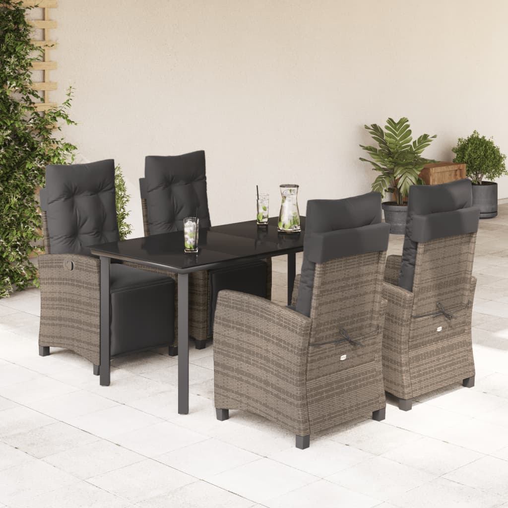 5-tlg. Garten-Essgruppe mit Kissen Grau Poly Rattan 5-tlg. Garten-Essgruppe mit Kissen Grau Poly Rattan