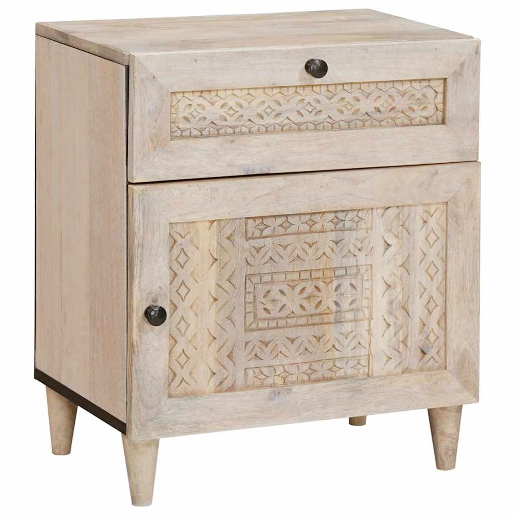 Nachttisch mit Tür Beige 50 x 33 x 60 cm massives Mangoholz