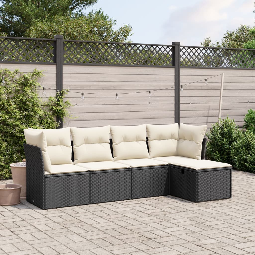 5-tlg. Garten-Sofagarnitur mit Kissen Schwarz Poly Rattan 5-tlg. Garten-Sofagarnitur mit Kissen Schwarz Poly Rattan