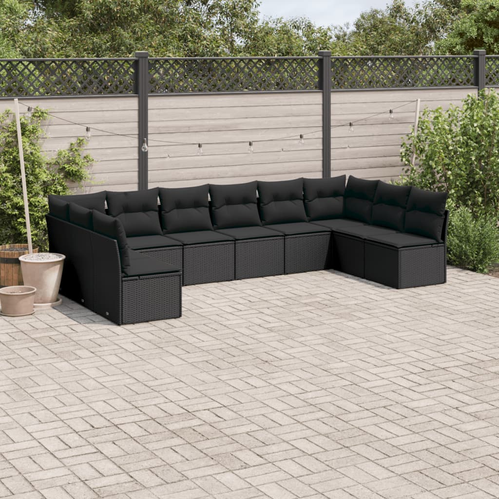 10-tlg. Garten-Sofagarnitur mit Kissen Schwarz Poly Rattan 10-tlg. Garten-Sofagarnitur mit Kissen Schwarz Poly Rattan