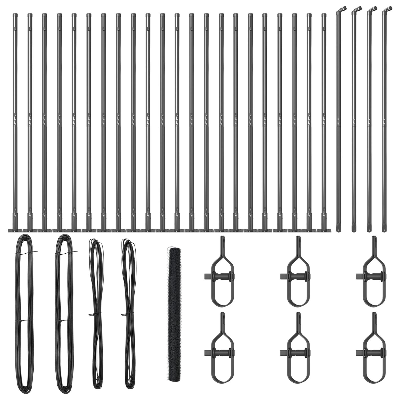 Sechseckzaun Grau 1,4x50 m Stahl, Zaunpfosten mit Basisplatten 13 Stk Ø32mm 78,5cm Verzinkter Stahl